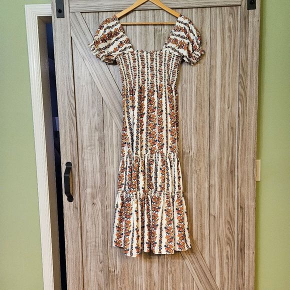 O.P.T Square Neck Smocked Maxi Dress White and Floral Tiered Skirt wore by - Picture 6 of 16